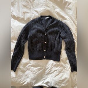 Sandro Charcoal Cable Knit Cardigan